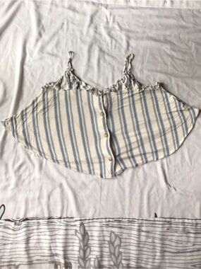 Cloud Chaser Cream and Light Blue Striped Button-Front Tank
